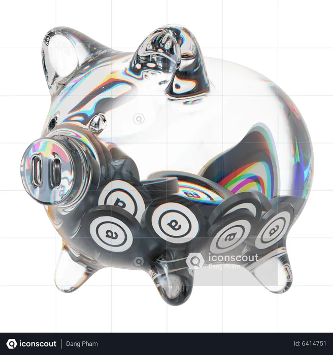 Ar Clear Glass Piggy Bank With Decreasing Piles Of Crypto Coins  3D Icon