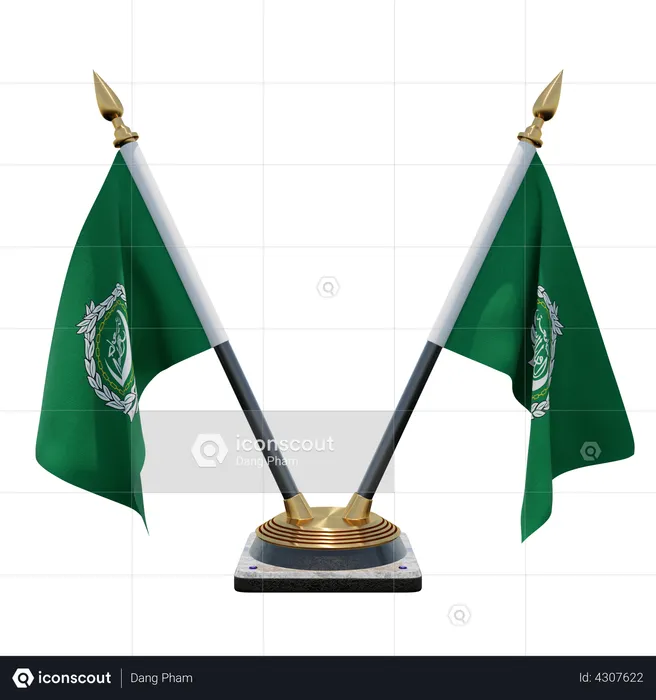 Arab League Double Desk Flag Stand Flag 3D Illustration