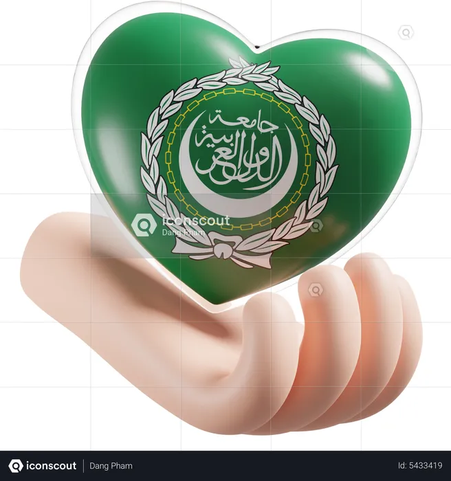 Arab League Flag Heart Hand Care Flag 3D Icon