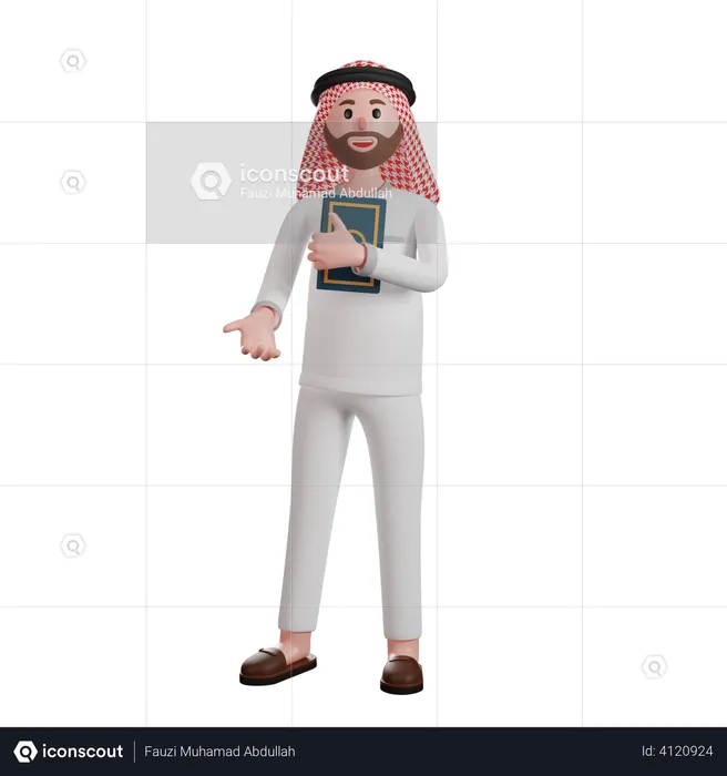 Arab man holding quran book  3D Illustration