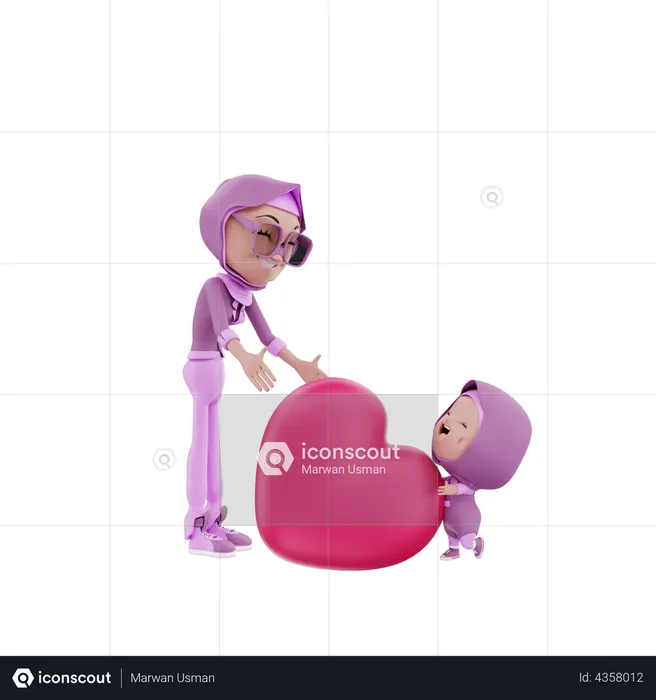 Arabic child giving heart to mother  3D Illustration
