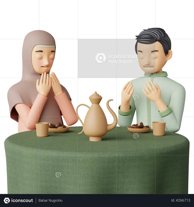 Arabic Couple doing Ifthar Party  3D Illustration
