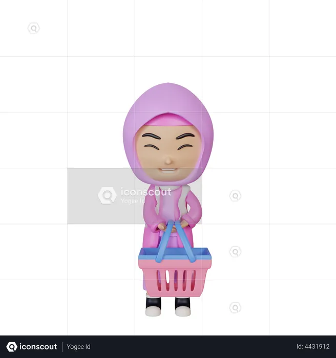 Arabic Girl holding basket  3D Illustration