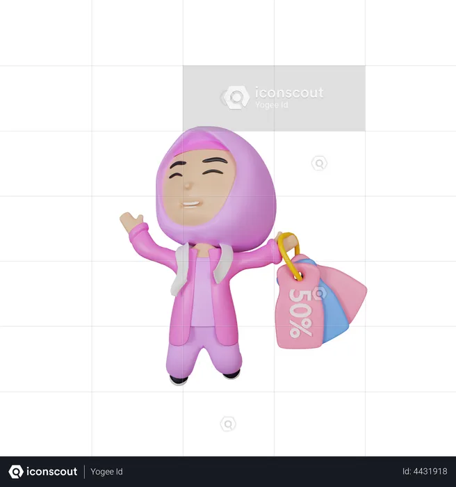 Arabic girl with discount vouchers  3D Illustration
