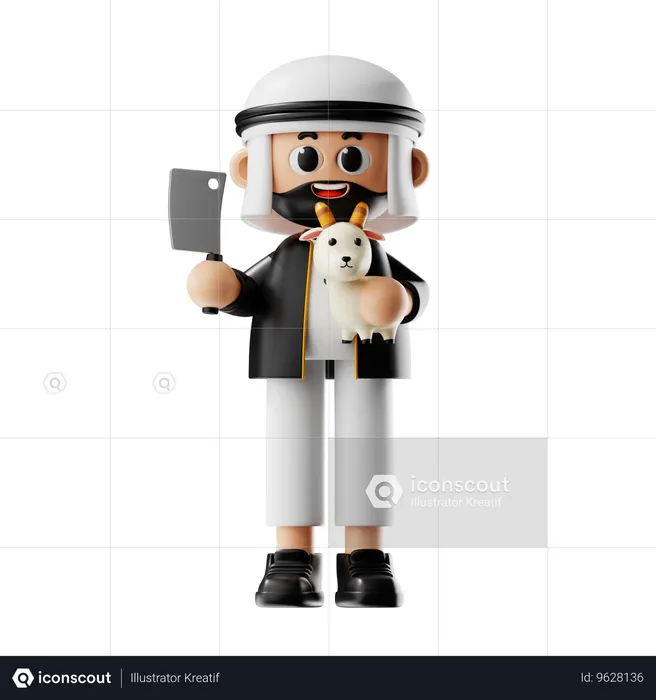 Arabic Man Chops Off Sheep  3D Illustration