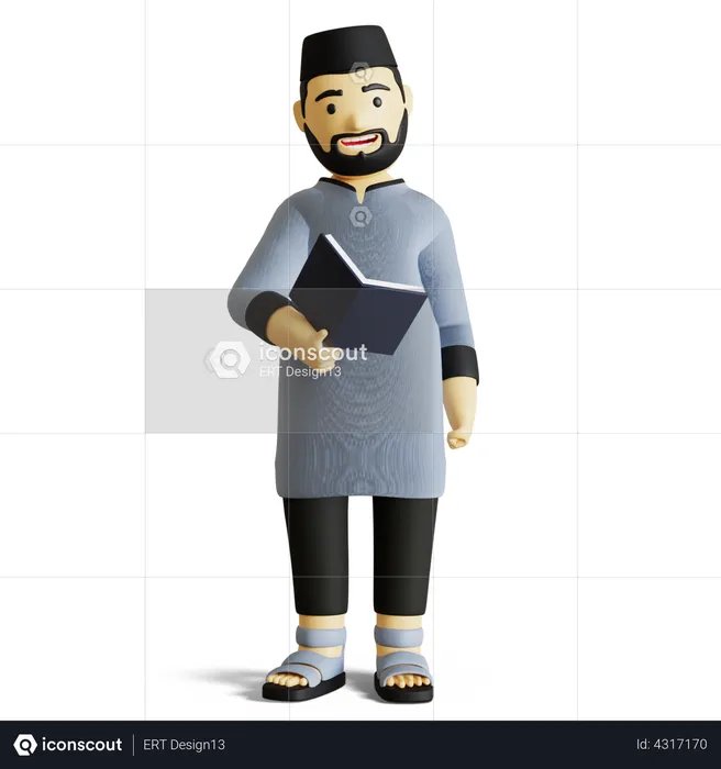 Arabic Man reading Quran  3D Illustration