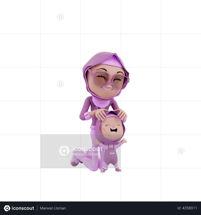 Arabic Woman pampering her kid  3D Illustration