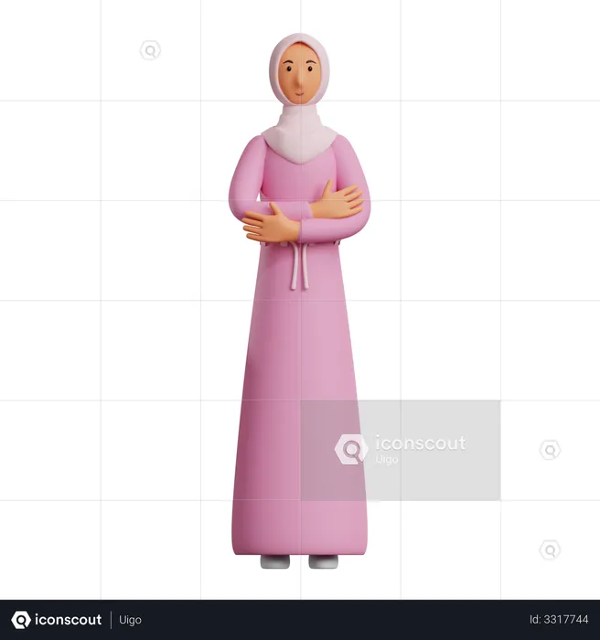 Arabic woman standing with folded hands  3D Illustration