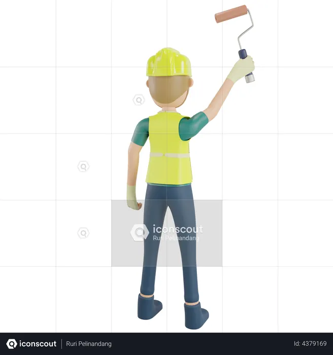 Arbeiter malen mit Farbrolle  3D Icon