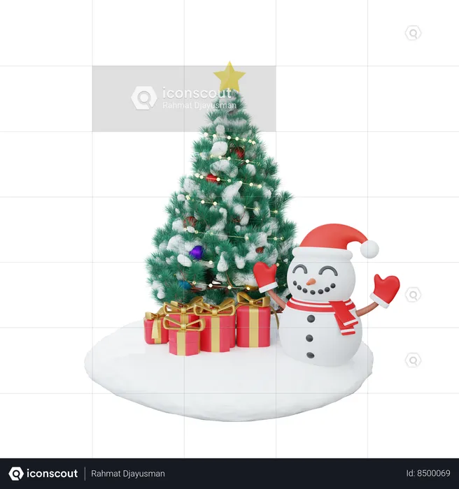 Árbol de navidad con muñeco de nieve  3D Icon