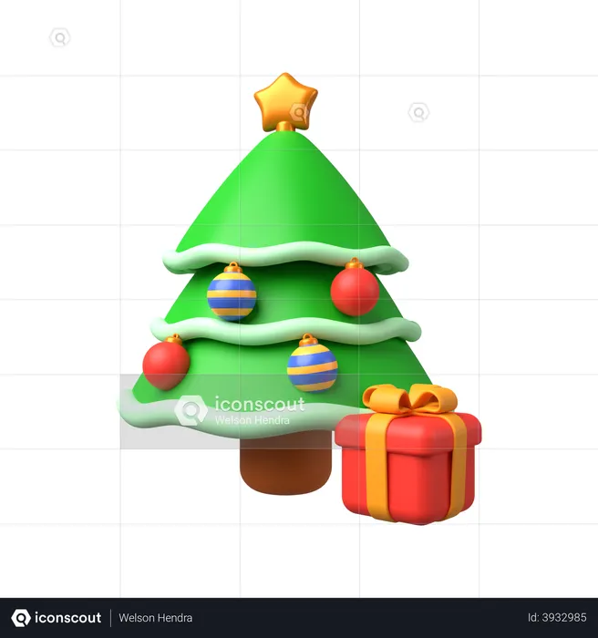 Árbol de navidad con regalo  3D Illustration