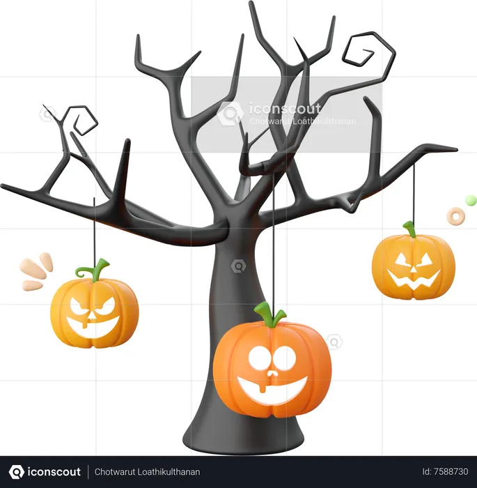 Arbre mort avec citrouille  3D Icon