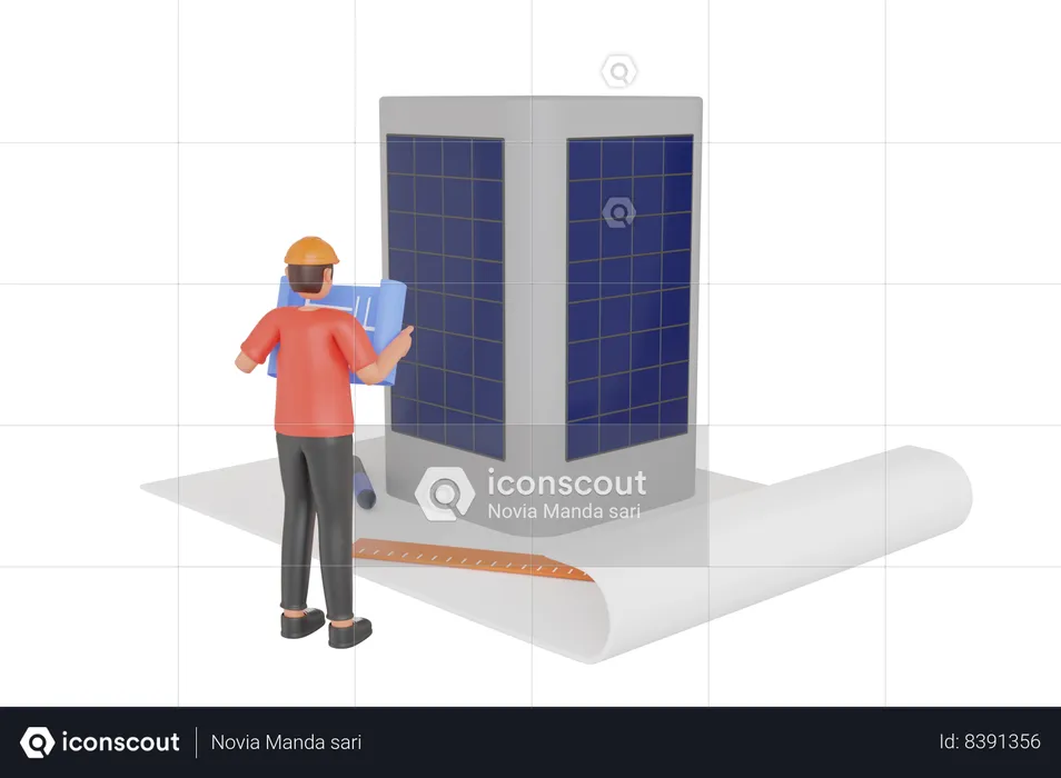 Architect Man Holding Building Plan  3D Illustration