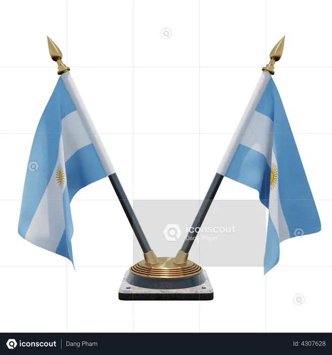 Argentina Double Desk Flag Stand Flag 3D Illustration