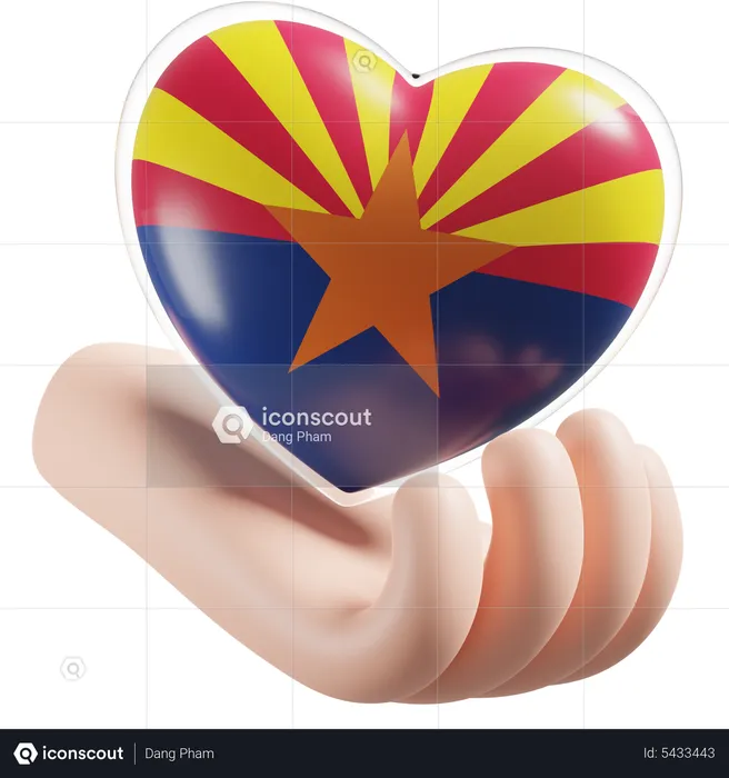 Soins des mains en forme de cœur avec drapeau de l'Arizona Flag 3D Icon