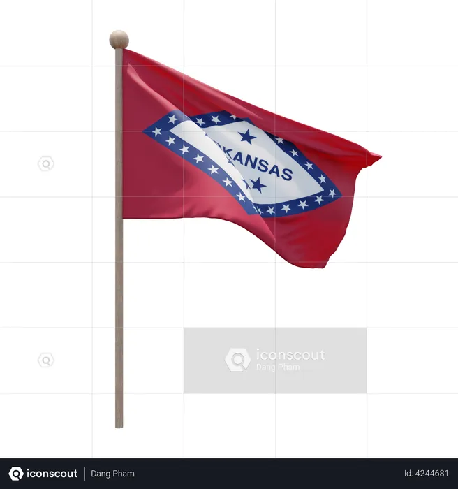 Arkansas Flagpole Flag 3D Illustration
