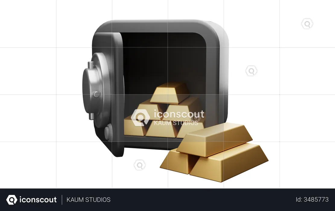 Armário de banco com barras de ouro  3D Illustration