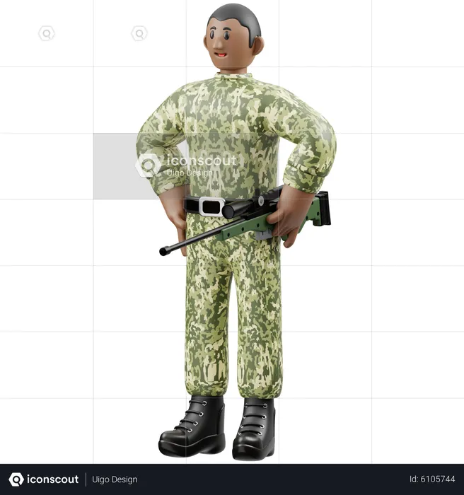 Army man Standing and Holding Gun  3D Illustration