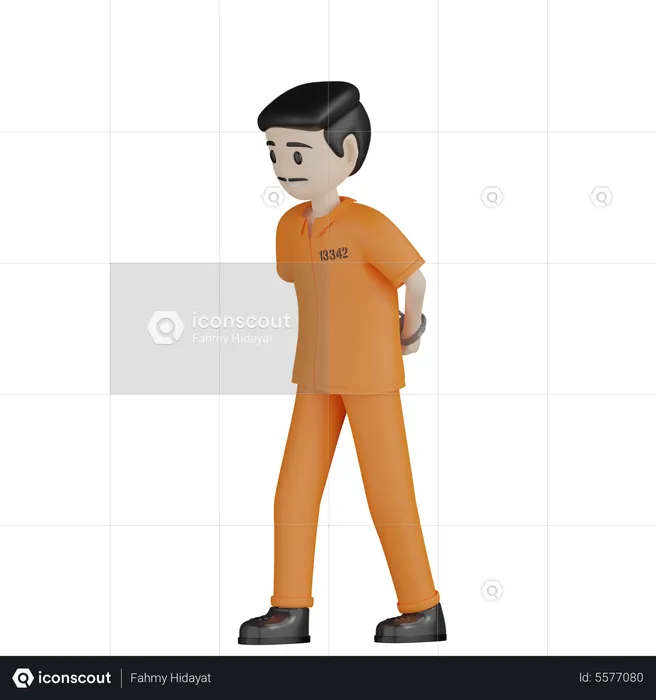 Arrested Criminal Walking  3D Illustration