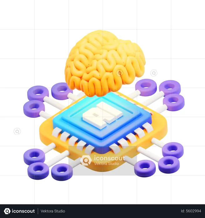 Artificial Intellegence Brain Chip Processor  3D Icon