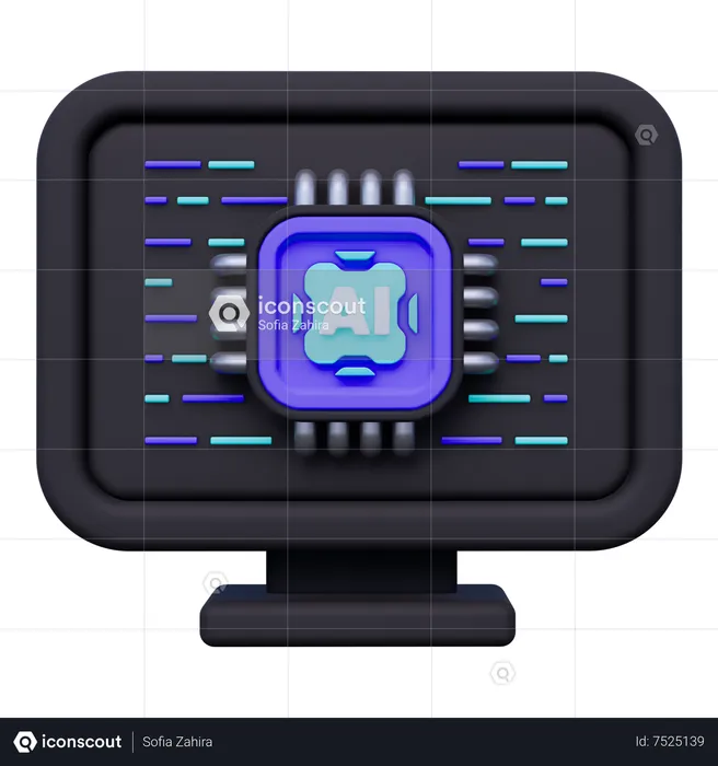 Artificial Intelligence Computer  3D Icon
