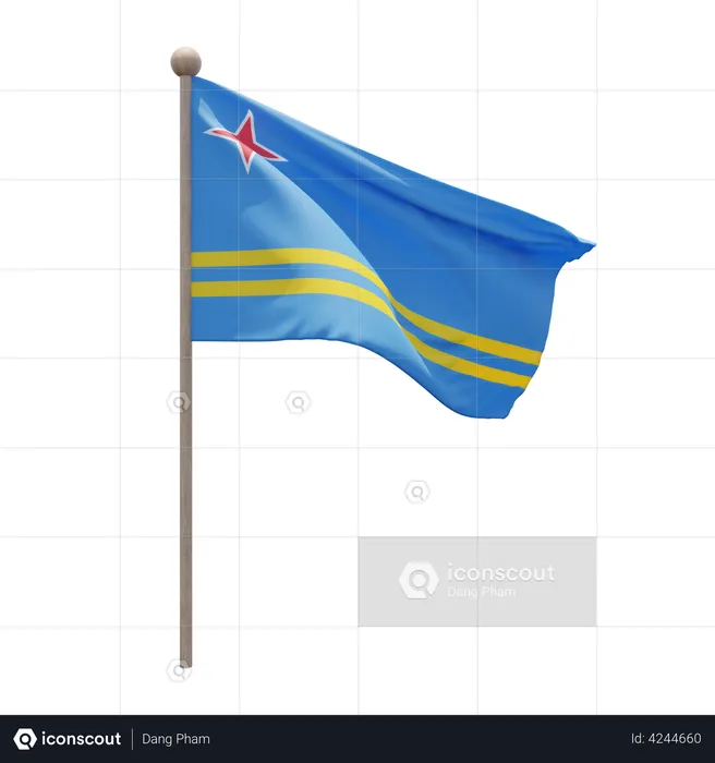 Aruba Flagpole Flag 3D Illustration
