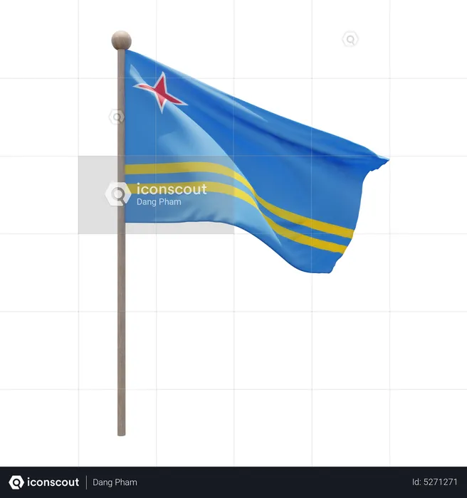 Aruba Flagpole Flag 3D Icon