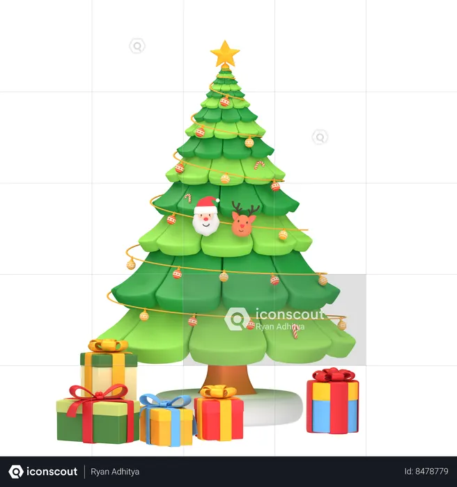 Árvore de natal com caixa de presente  3D Icon