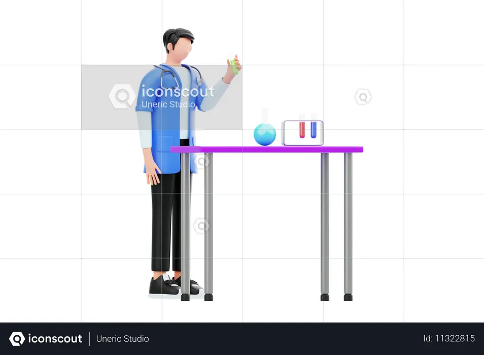 Arzt betrachtet ein Reagenzglas  3D Illustration