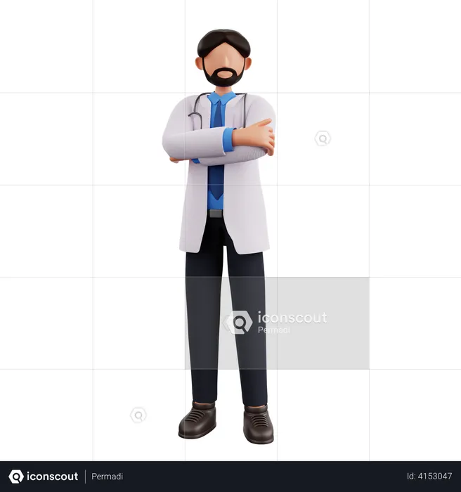 Arzt steht mit gefalteten Händen  3D Illustration