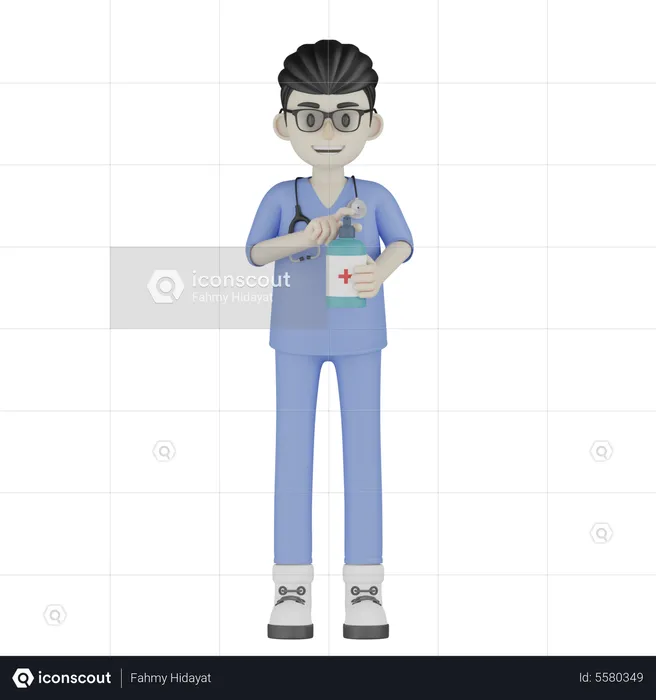 Arzt verwendet Hygienewaschmittel  3D Illustration