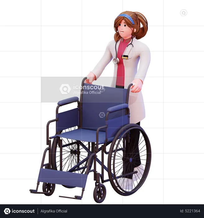 Ärztin schiebt Rollstuhl  3D Illustration
