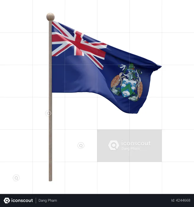 Ascension Island Flagpole Flag 3D Illustration