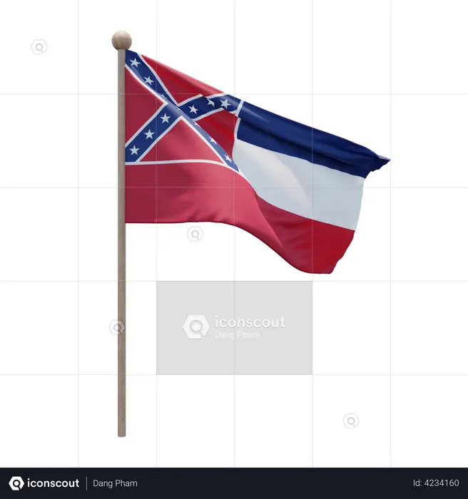 Asta de la bandera de mississippi  3D Flag