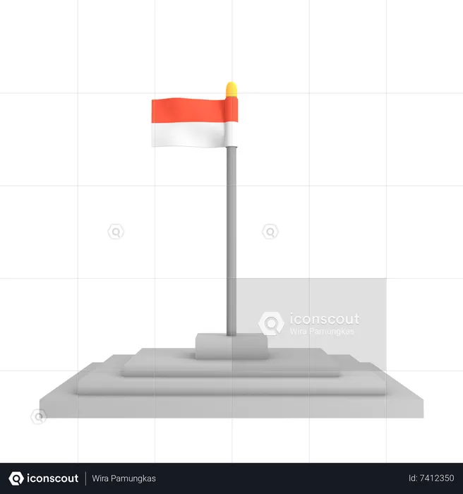 Asta de bandera roja y blanca  3D Illustration