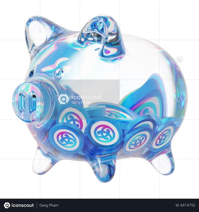 Astr Clear Glass Piggy Bank With Decreasing Piles Of Crypto Coins  3D Icon