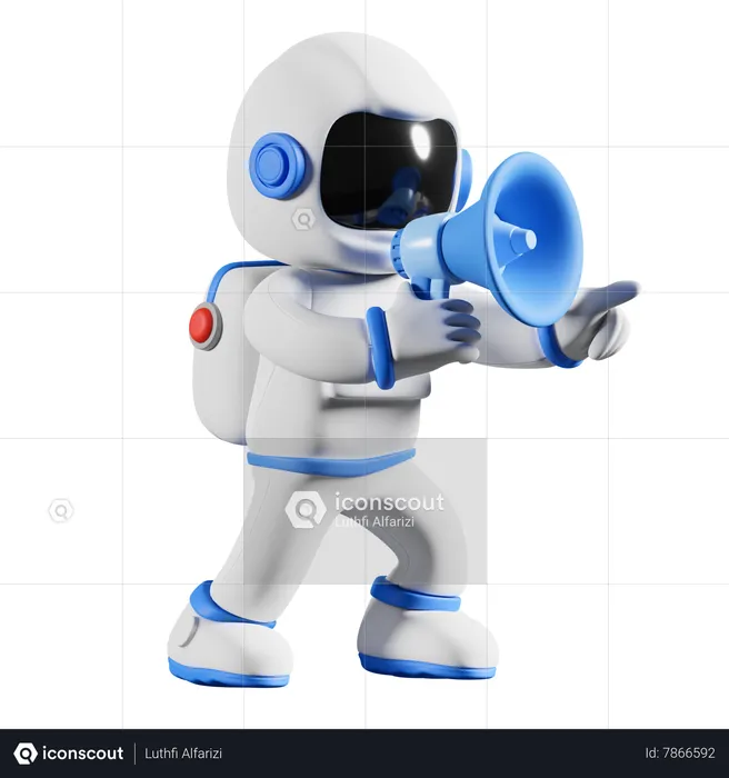 Astronaut announce using megaphone  3D Illustration
