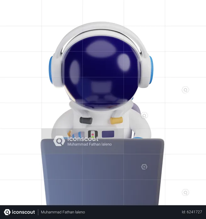 Astronaut arbeitet am Laptop  3D Illustration