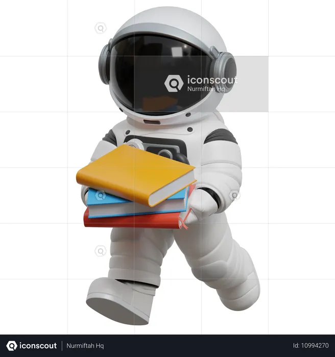 Astronaut Carrying Books  3D Illustration