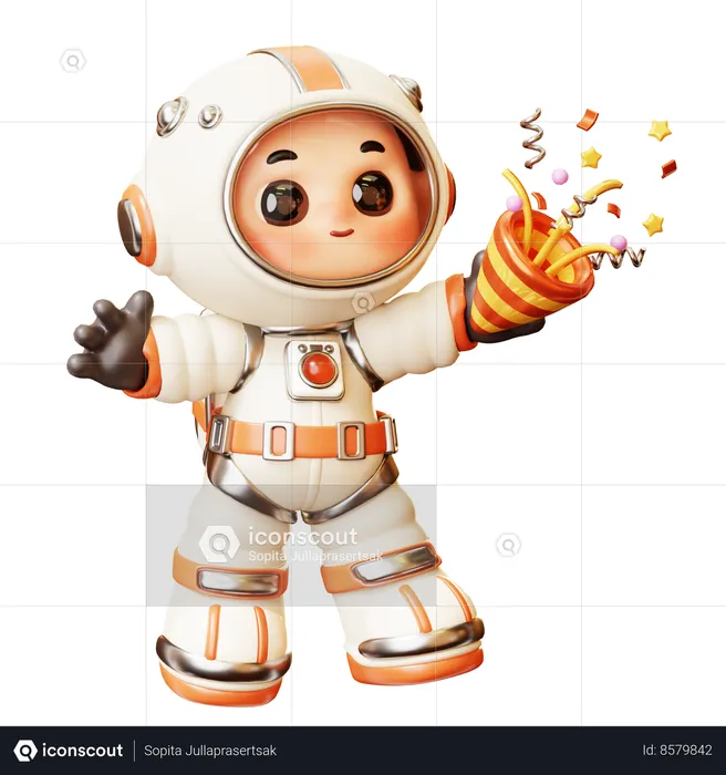 Astronaut Celebrate With Confetti  3D Illustration