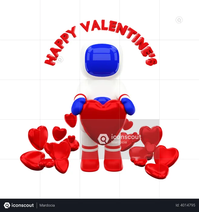 Astronaut Celebrating Valentines With Heart  3D Illustration