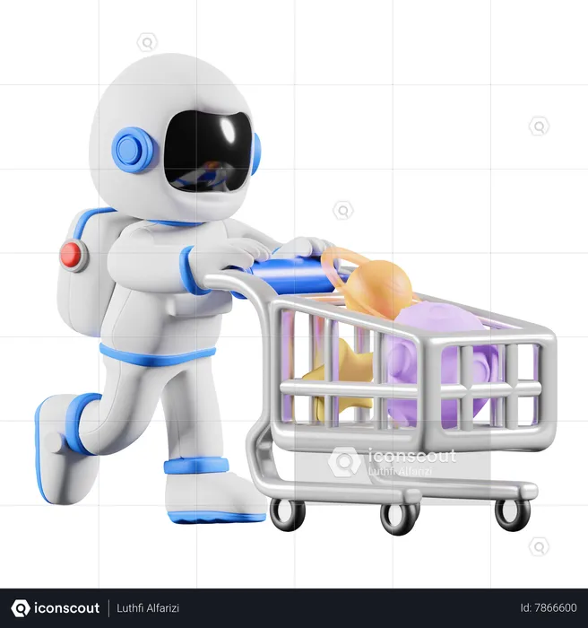 Astronaut doing planet shopping  3D Illustration