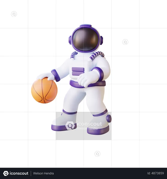 Astronaut Dribbling Basketball  3D Illustration