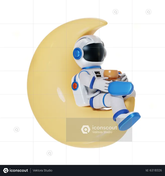 Astronaut Drinking Coffee  3D Illustration