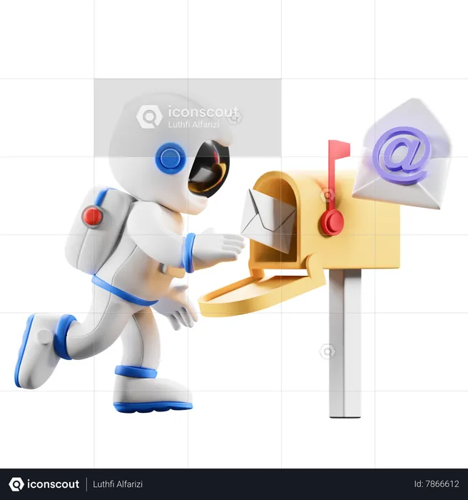 Astronaut droping mail in mailbox  3D Illustration