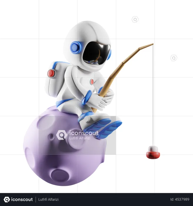Astronaut fishing  3D Illustration