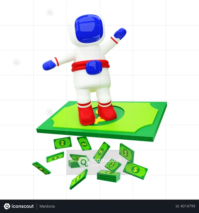 Astronaut fliegt auf Geld  3D Illustration