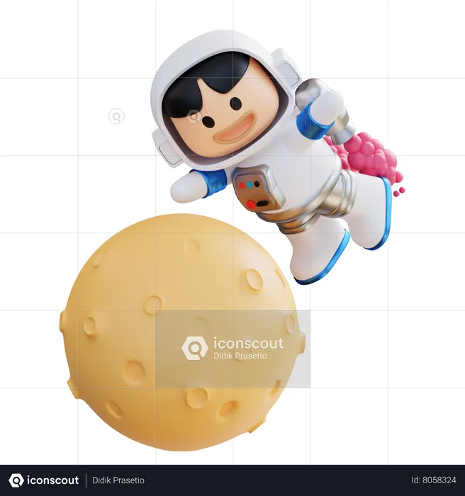 Astronaut Floating On The Moon  3D Icon