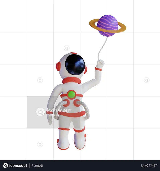 Astronaut Floating With planet Balloon  3D Illustration