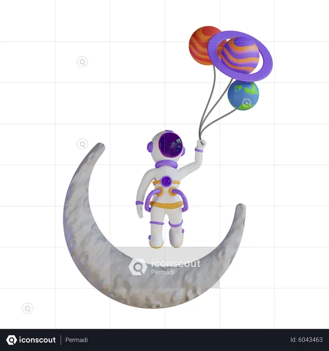 Astronaut Floating With Planet balloons  3D Illustration